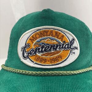 VTG Montana Centennial Baseball Hat Cap Green Rope Adjustable Snapback Corduroy